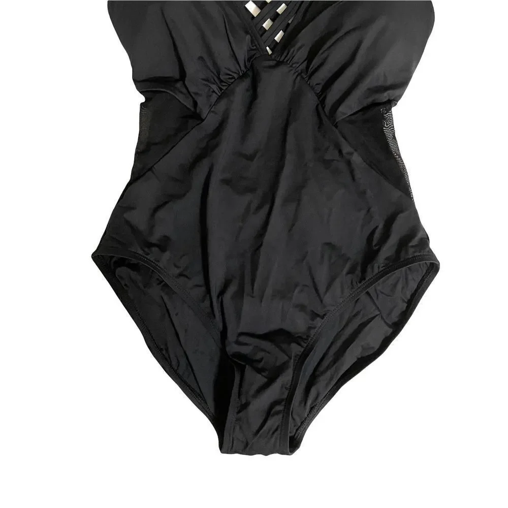 NEW La Blanca Mesh-Merizing Side‎ Mesh Cross-Back Mio One Piece Swimsuits Sz 8